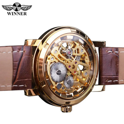 Winner Transparent Golden Case Luxury  Skeleton Watch